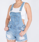 Frayed Distressed Denim Shortalls