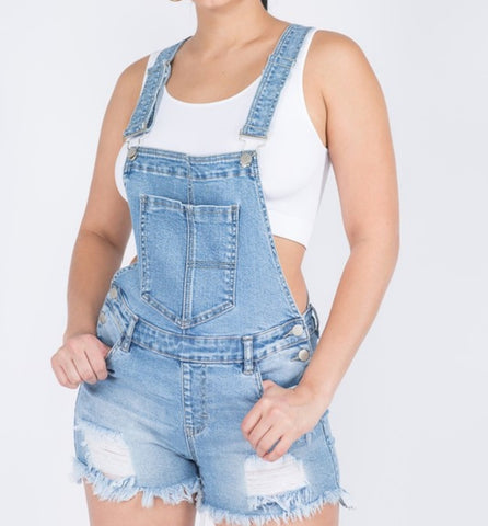 Frayed Distressed Denim Shortalls