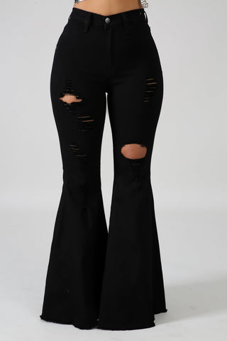 Black Denim Raw Flare Jeans