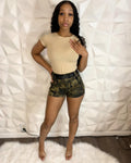 High Waisted Camouflage Cargo Shorts With Belt